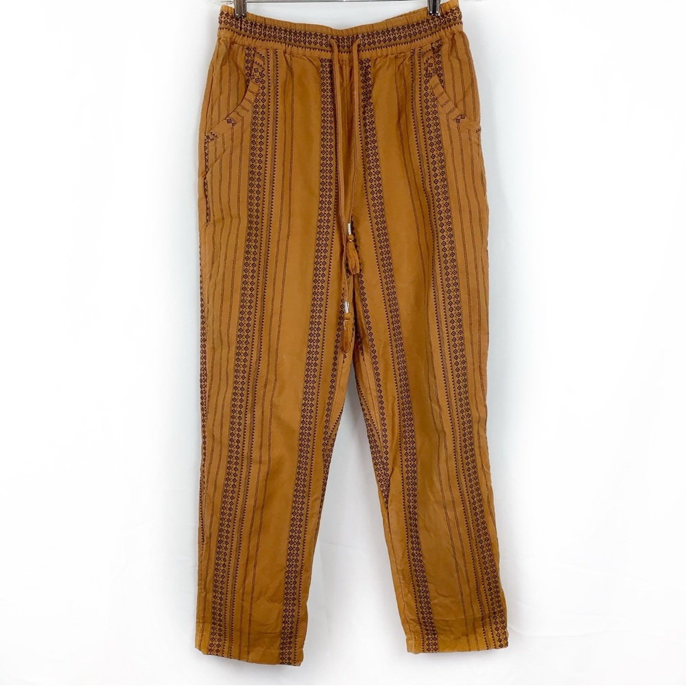 Anthropologie Boho Embroidered Pull On Ankle Pants